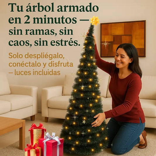 Árbol Plegable + Extensión 200 Luces GRATIS | Enciende tu Navidad En Minutos